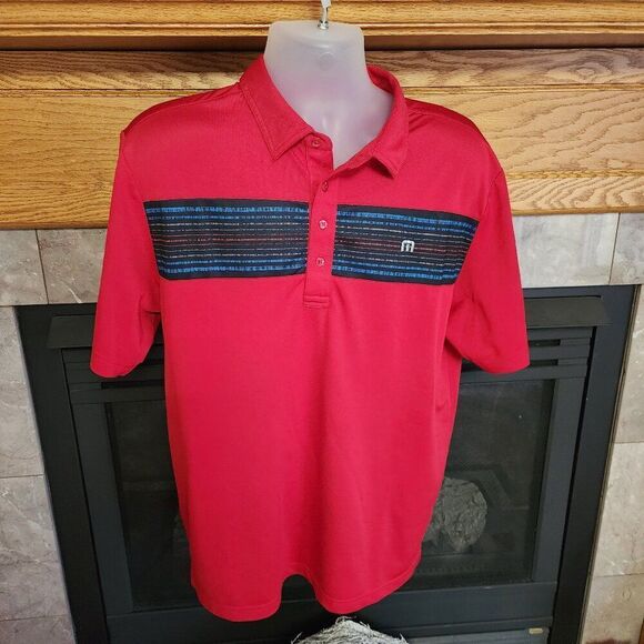 Travis Mathew Men's L Cerveza Tecate Light Golf Polo Shirt Red Striped - Picture 1 of 5